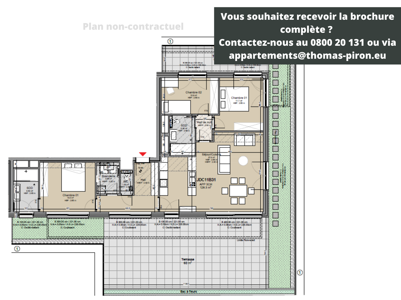 Appartement te  koop in Louvain-la-Neuve 1348 875000.00€ 3 slaapkamers 128.00m² - Zoekertje 1309011
