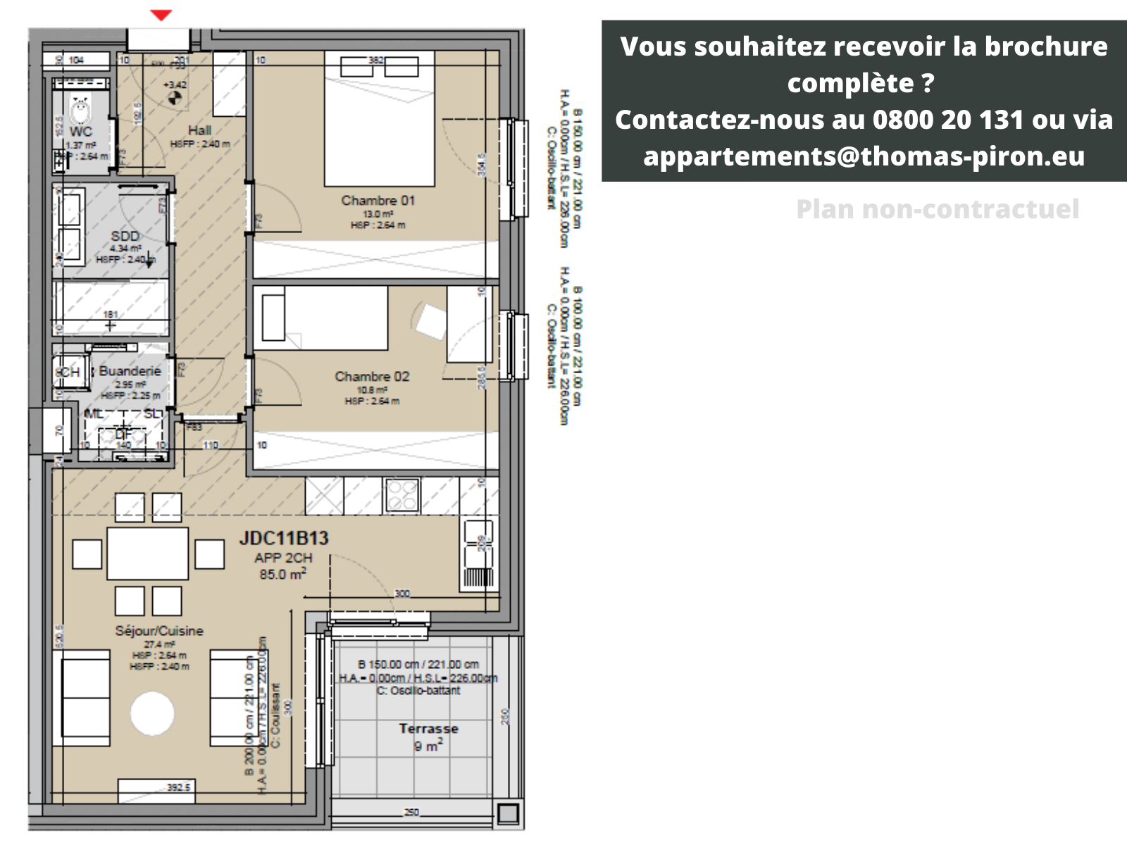 Appartement te  koop in Louvain-la-Neuve 1348 395000.00€ 2 slaapkamers 85.00m² - Zoekertje 1309449