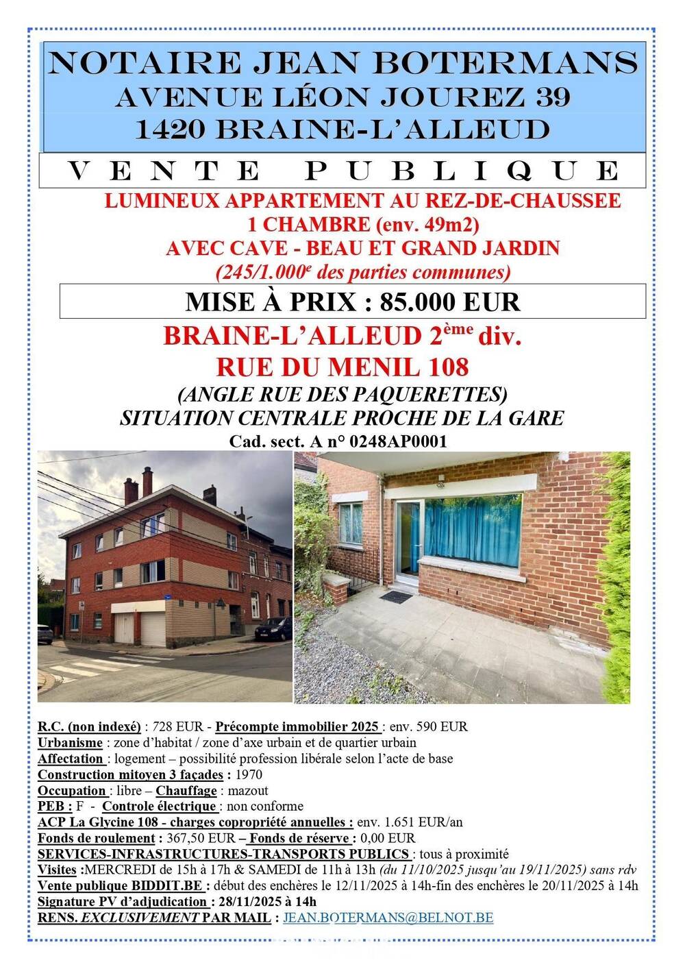 Appartement à vendre à Braine-l'Alleud 1420 85000.00€ 1 chambres m² - Annonce 597576